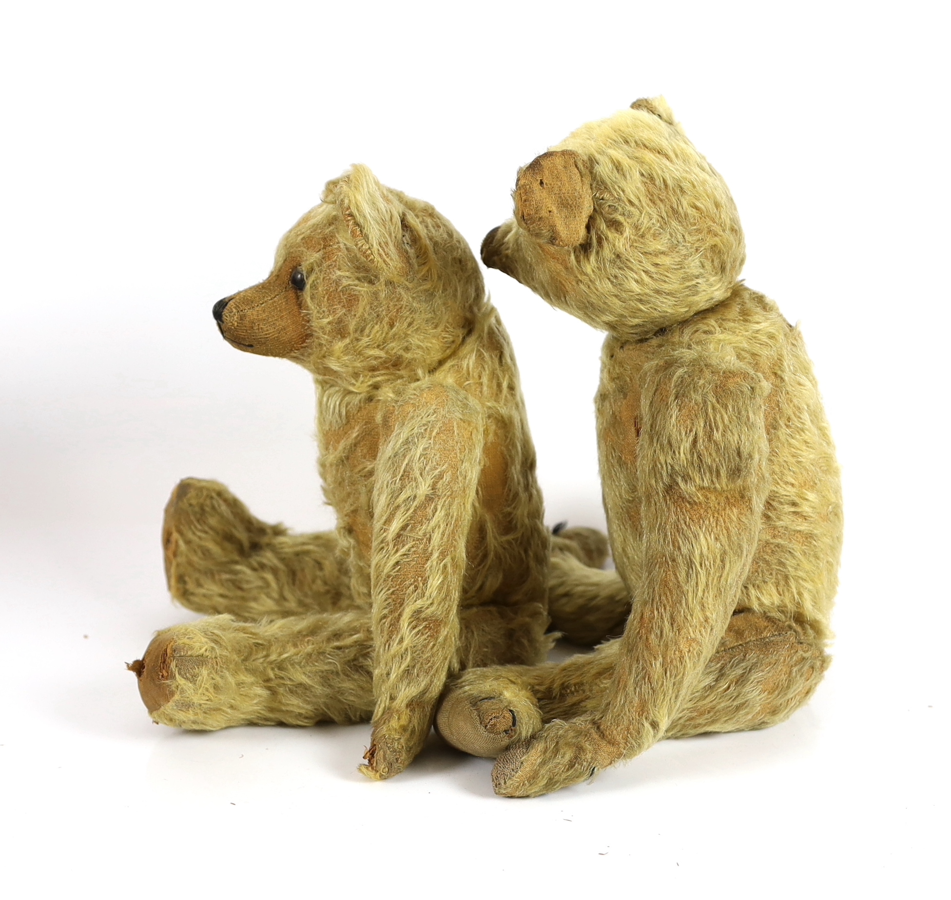 Two small bears, plush worn, approx. 37cm (2)